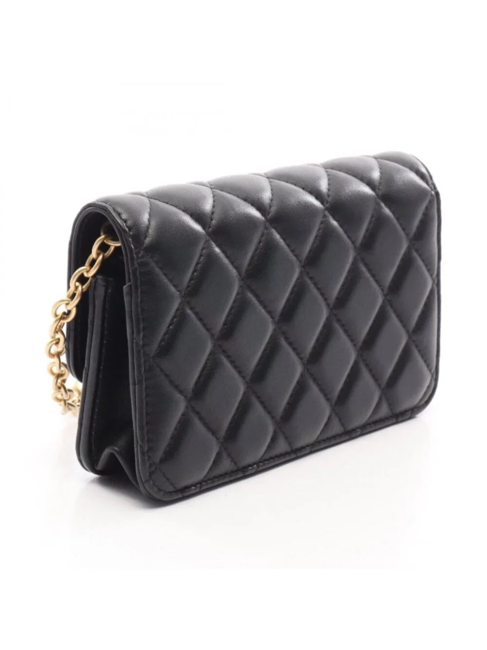 Chanel Shoulder Bag Quilted Black Lambskin Phone Case Chain Wallet